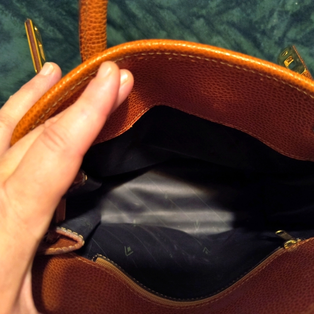 Tan Leather Satchel with Gold-Tone Hardware - Picture 7 of 8